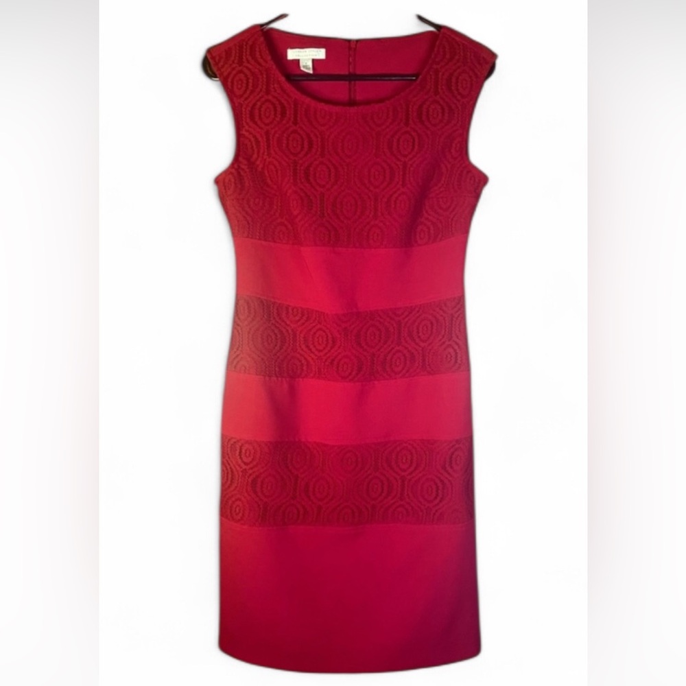 London Style Collection Red Sleeveless Midi Dress Florentine Neck Poly Lace Sz 4